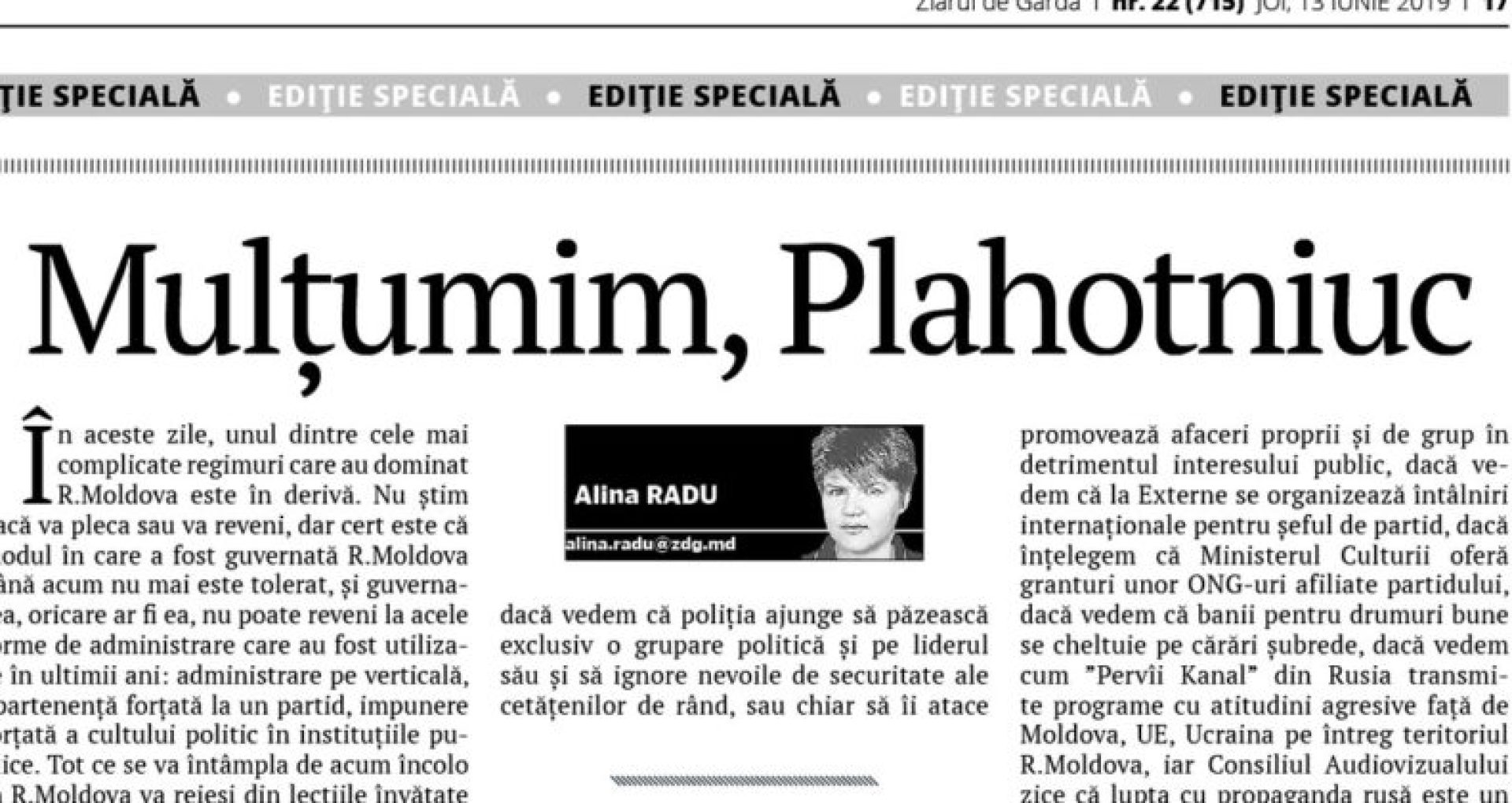 Thank you, Plahotniuc