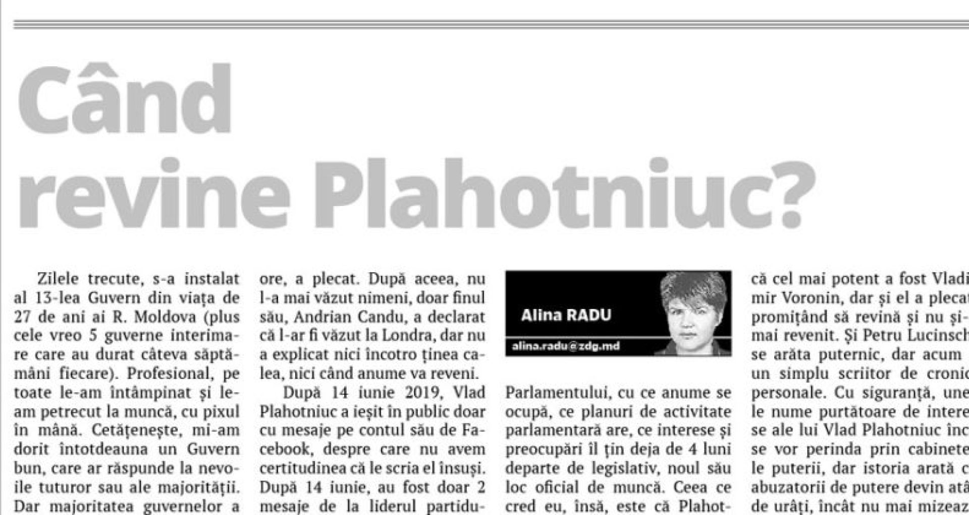 When is Plahotniuc coming back?