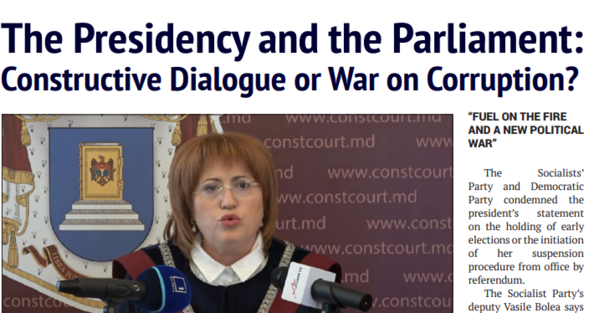 The Presidency and the Parliament: Constructive Dialogue or War on Corruption?